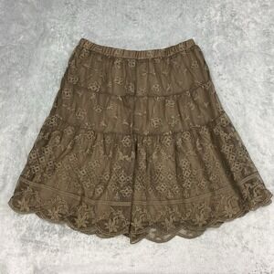 Sundance Skirt Womens 10 Brown Tiered Eyelet Lace‎ Overlay Scalloped Knee Length